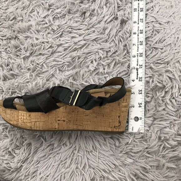 CLARKS ARTISAN BLACK LEATHER WEDGE CORK Straps SANDALS 10M - Picture 9 of 9